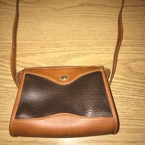 Dark brown and tan leather crossbody